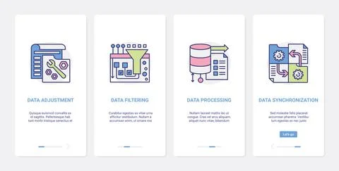 Data science processing digital technology UX, UI onboarding mobile app page 库存插图