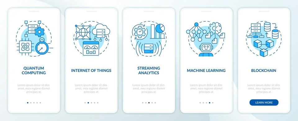Data science technologies blue onboarding mobile app screen 스톡 일러스트