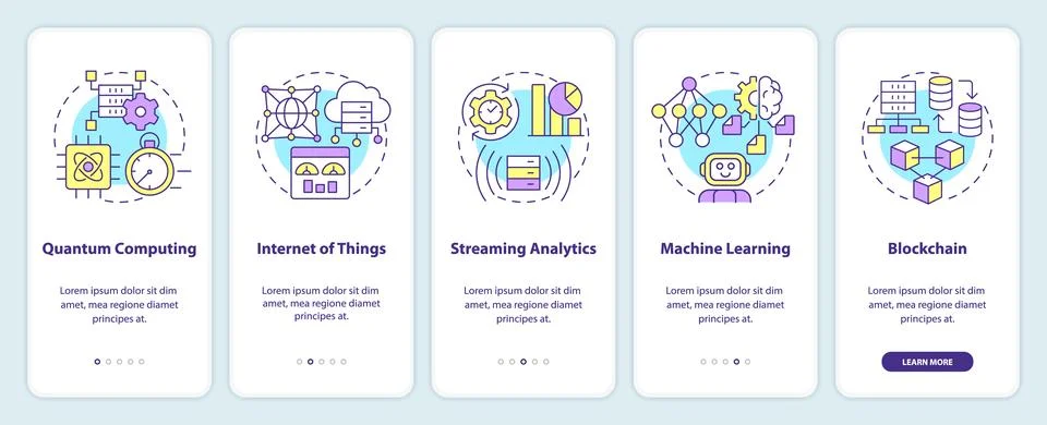 Data science technologies onboarding mobile app screen Stock Illustration