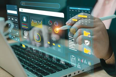 Data science technology and digital marketing. Financial business KPI Syste.. Stock Photos