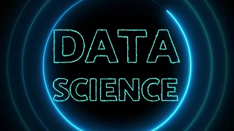 Data science text with neon glowing circle animated on a dark background. Stock Footage 265115672