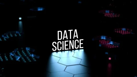 DATA SCIENCE text,glowing neon word on digital background,animation.3D render Video stock 281583061