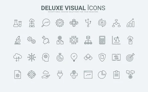 Data science thin black and red line icons set, chemistry research, digital Illustrazione stock