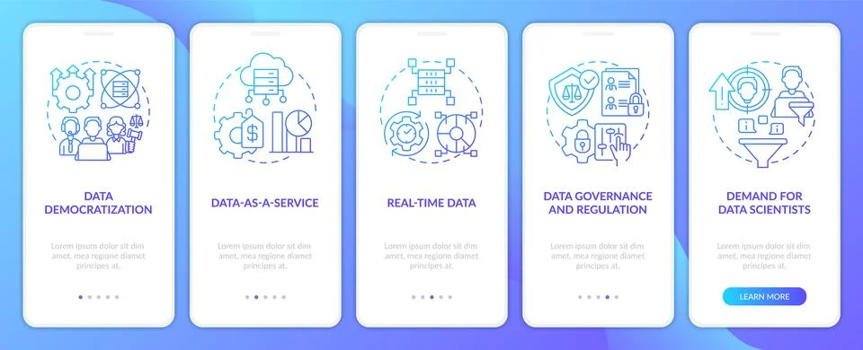Data science trends blue gradient onboarding mobile app screen Stock Illustration