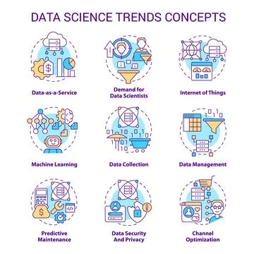 Data science trends concept icons set Stock Illustration