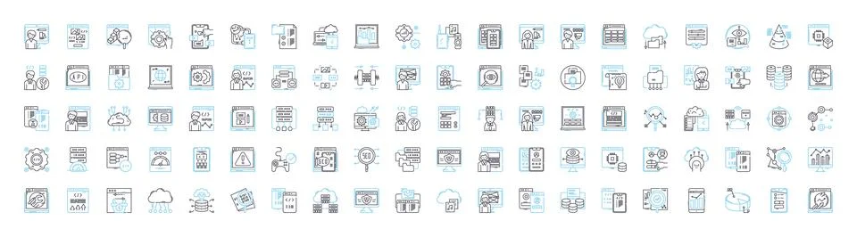 Data science vector line icons set. Data, Science, Mining, Analysis, Machine Stock Illustration