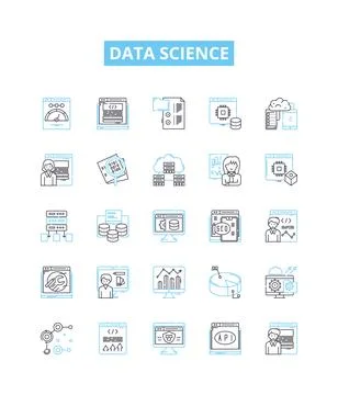 Data science vector line icons set. Data, Science, Mining, Analysis, Machine Stock Illustration