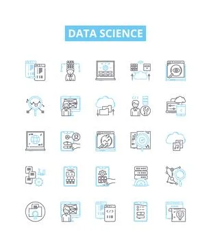 Data science vector line icons set. Data, Science, Mining, Analysis, Machine Stock Illustration