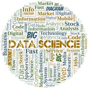 Data Science vector word cloud, made with text only. Illustrazione stock
