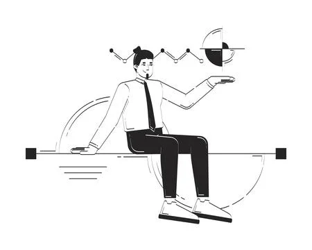 Data scientist in analytics doodle line illustration concept Stock Illustration