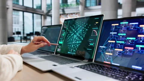 Data Scientist Analyzes Deep Learning Models On Laptop Stock Footage 347904660