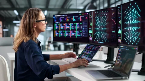 Data Scientist Analyzes Predictive Models Stock Footage 346929666