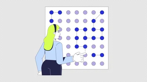 Data scientist analyzing algorithm paths 2D animation Video stock 323937267