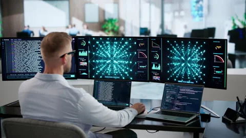 Data Scientist Analyzing Machine Learning Models On Laptop Stock Footage 347281822