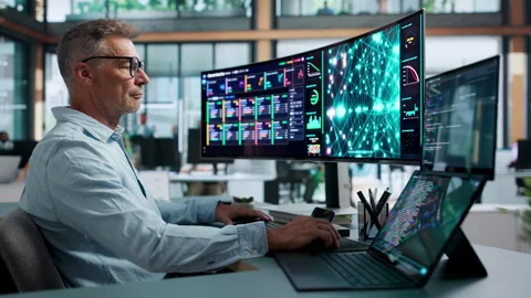 Data Scientist Analyzing Neural Network Models Stock Footage 345856773