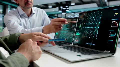Data Scientist And Engineer Collaborate On AI Model Development Stock Footage 346932445