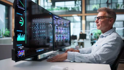 Data Scientist Carefully Builds Machine Learning Models Stock Footage 343883799