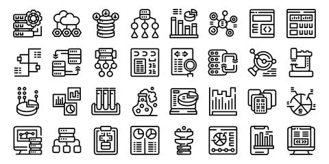 Data scientist icons set outline vector. Man research Stock Illustration