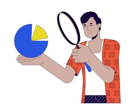 Data scientist magnifying glass 2D linear illustration concept Illustrazione stock