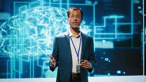 Data scientist showcasing latest innovations in AI industry Foto stock
