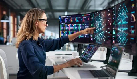 Data Scientist Studies Predictive Models On Laptop Using AI Software Tools. Stockfoto's