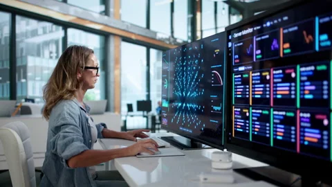 Data Scientist Studying Neural Network Models On Computer Stock Footage 347287860