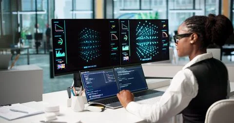 Data Scientist Woman Analyzes Complex AI Models Using Advanced Machine Learni Stock Photos