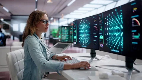 Data Scientist Woman Developing AI Models On Laptop Stock Footage 343878605