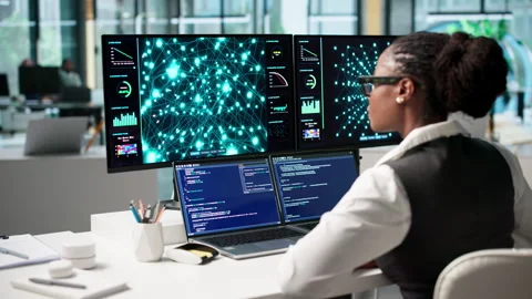 Data Scientist Woman Develops AI Models Stock Footage 345314557