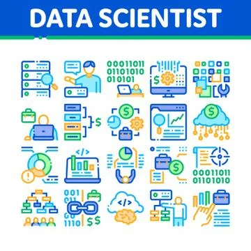 Data Scientist Worker Collection Icons Set Vector イラスト素材