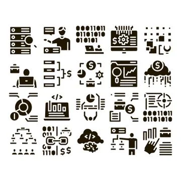Data Scientist Worker Glyph Set Vector Stock Illustration