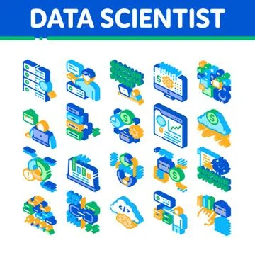 Data Scientist Worker Isometric Icons Set Vector 스톡 일러스트