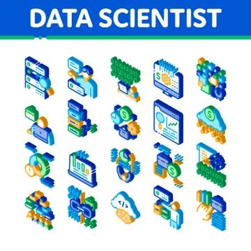 Data Scientist Worker Isometric Icons Set Vector 스톡 일러스트