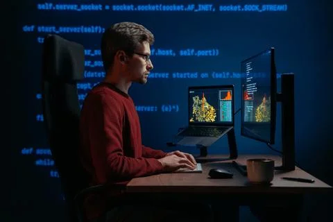 Data scientist working on a machine learning or artificial intelligence task. Stock Photos