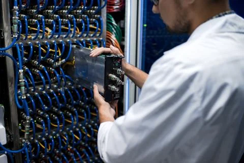 Data Scientist Working with Supercomputer Foto stock