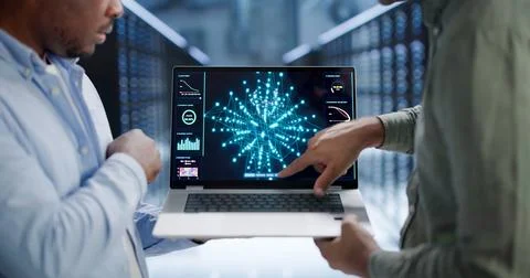 Data Scientists And Engineers Collaborate Intensely Analyzing Neural Network  Stock Photos