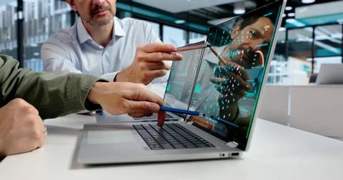 Data Scientists And Engineers Develop AI Model Using Laptops In Collaborative Stock Photos