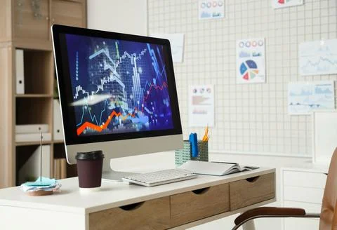 Data scientist's workplace with computer in office 写真素材