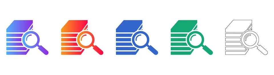 Data Search and File Analysis Icon Set Illustrazione stock