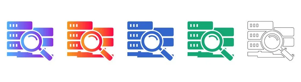 Data Search and Server Analytics Icons Stock Illustration
