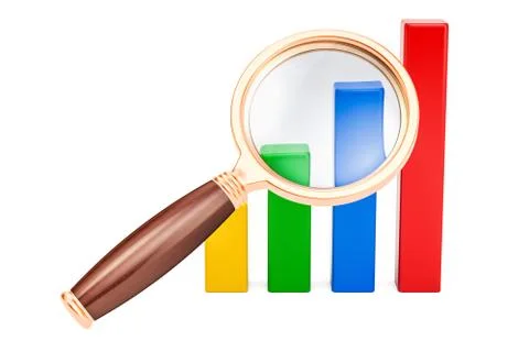 Data search concept. Chart with magnifying glass, 3D rendering Stock Illustration
