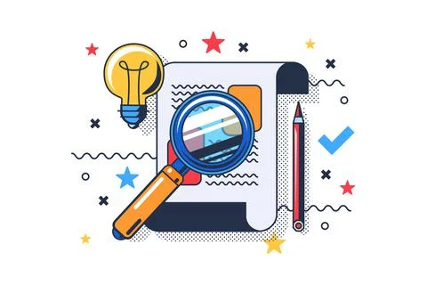 Data search in document with magnifier vector イラスト素材