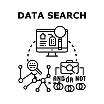 Data search exploring information and digital content Stock Illustration