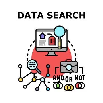 Data search exploring information and digital content Stock Illustration