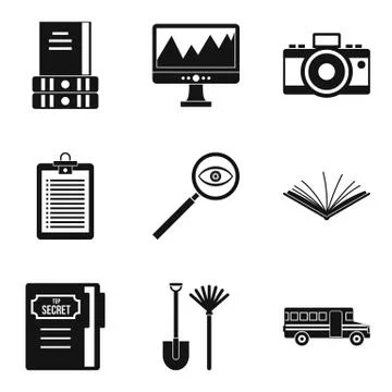 Data search icons set, simple style Illustrazione stock