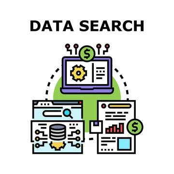 Data search process finding information online Stock Illustration