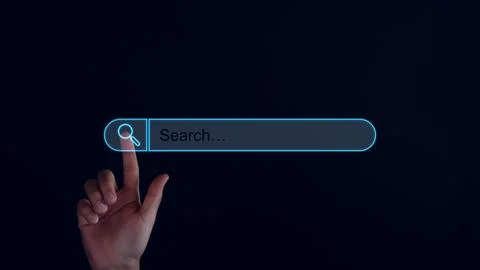 Data Search Technology Engine Optimization. Businessman hand touch searching  Stock Photos