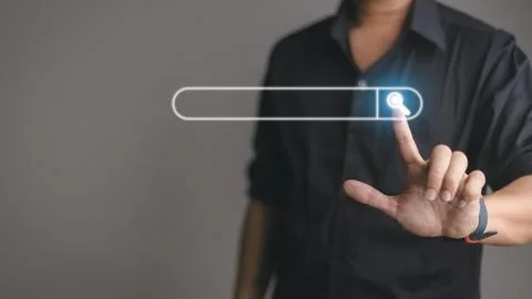 Data Search Technology Search Engine Optimization. man's hands are Searchin.. Stock Photos
