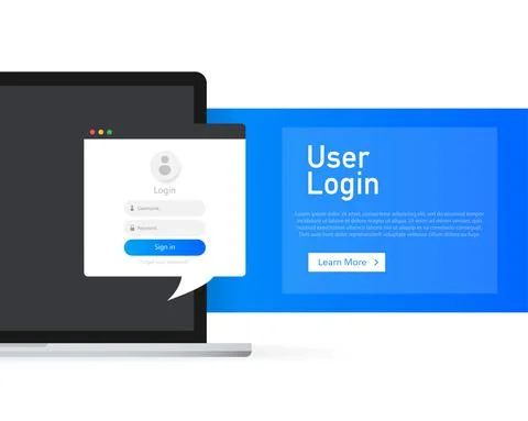 Data secure. Banner with user login laptop. Data protection. Vector illustrat Illustrazione stock