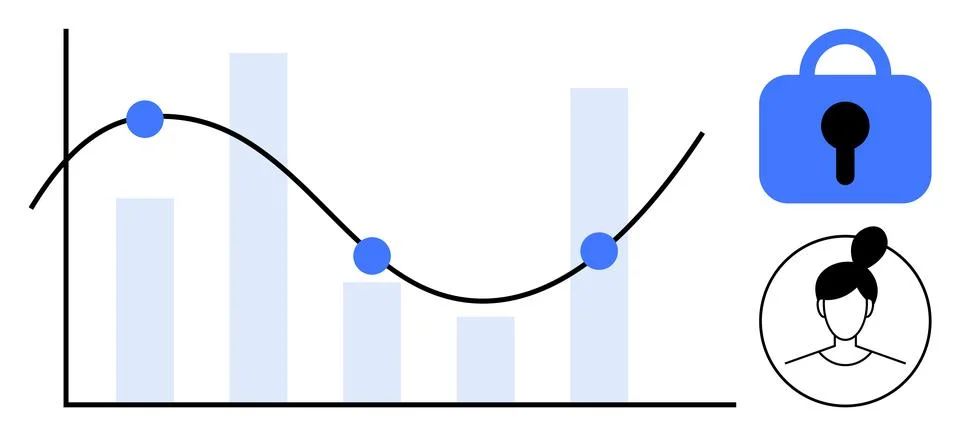 Data Security Analysis with Bar and Line Graphs 스톡 일러스트